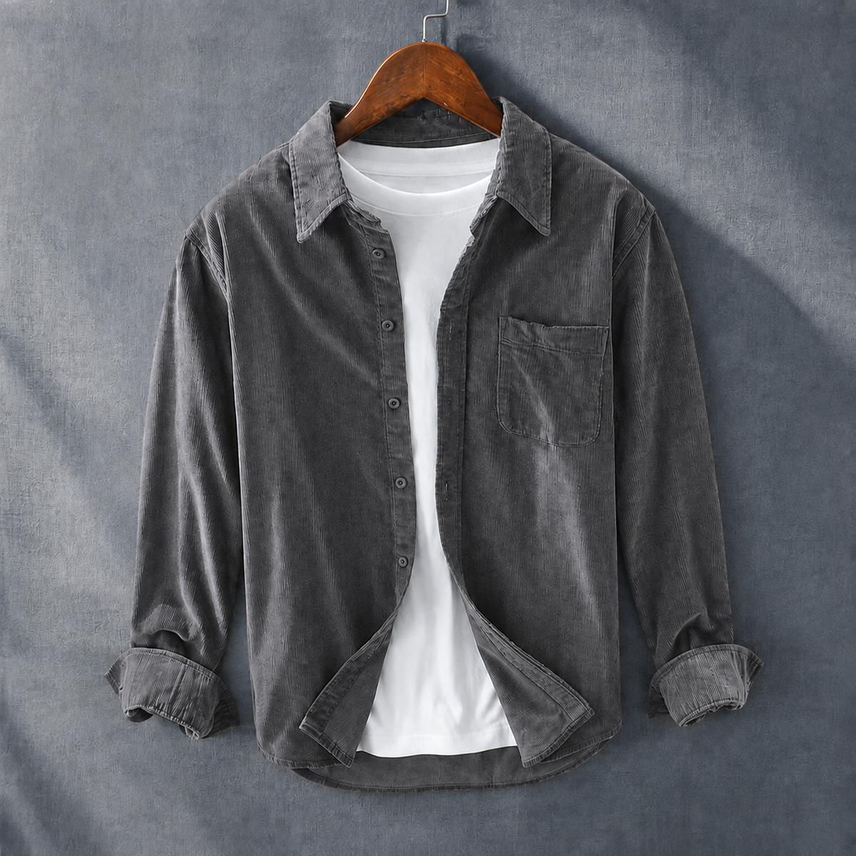 Chest Pocket Corduroy Shirt Jacket with Button Front