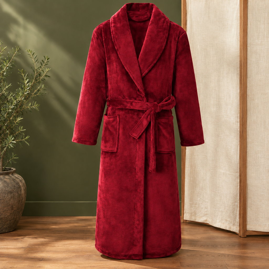 Shawl Collar Fleece Robe with Tie Belt