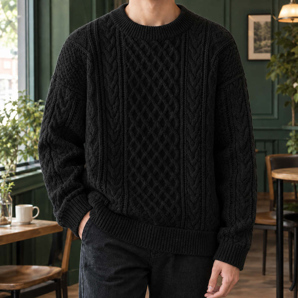 Cable Knit Sweater with Crew Neck
