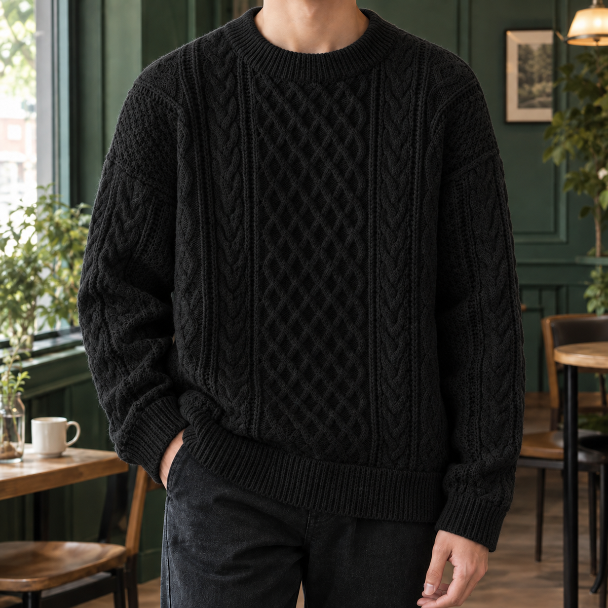 Cable Knit Sweater with Crew Neck
