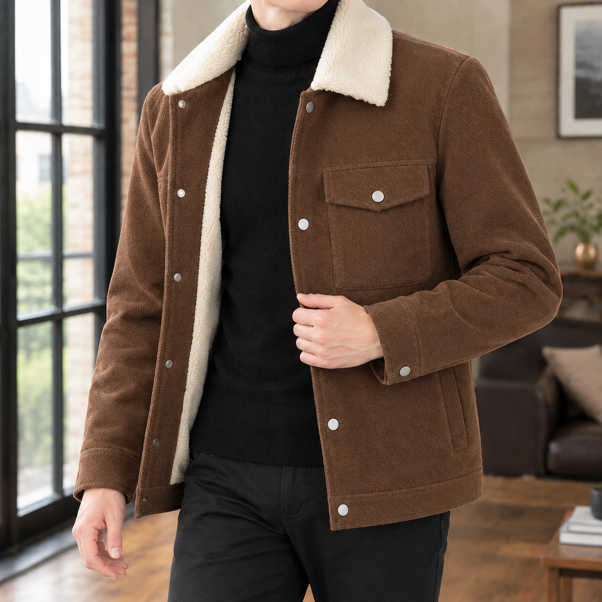 Sherpa Lining Shirt Jacket with Chest Pockets