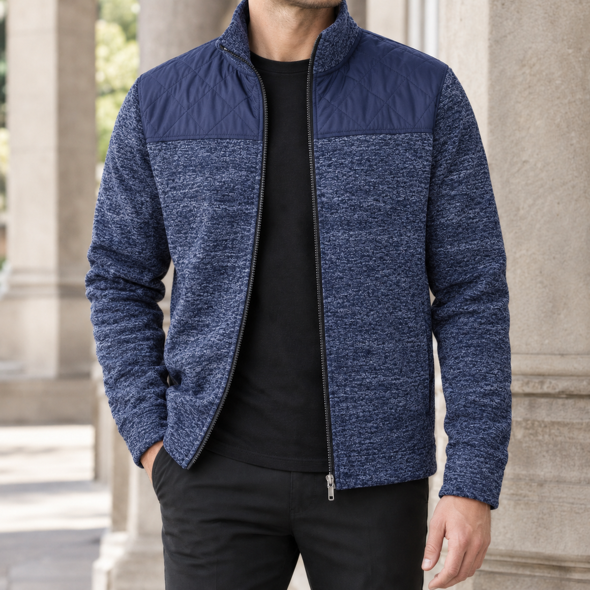 Contrast Yoke Fleece Jacket with Full Zip