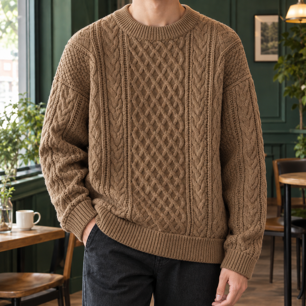 Cable Knit Sweater with Crew Neck