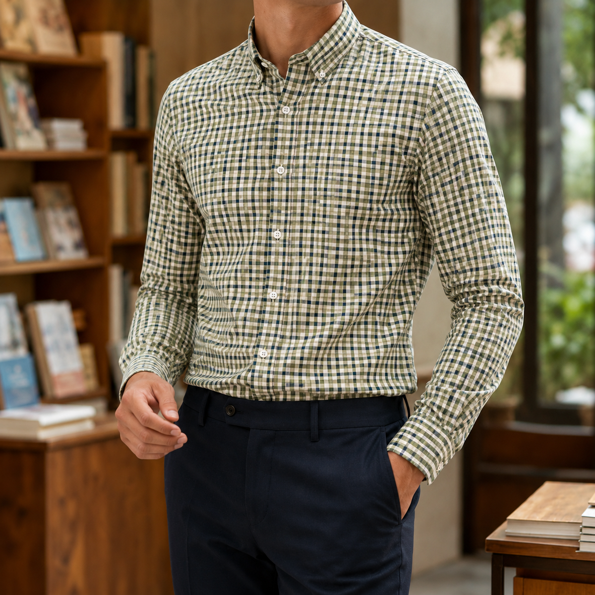 Striped Dress Shirt with Button Down Collar