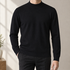 Mens mock neck sweater in Black, front view