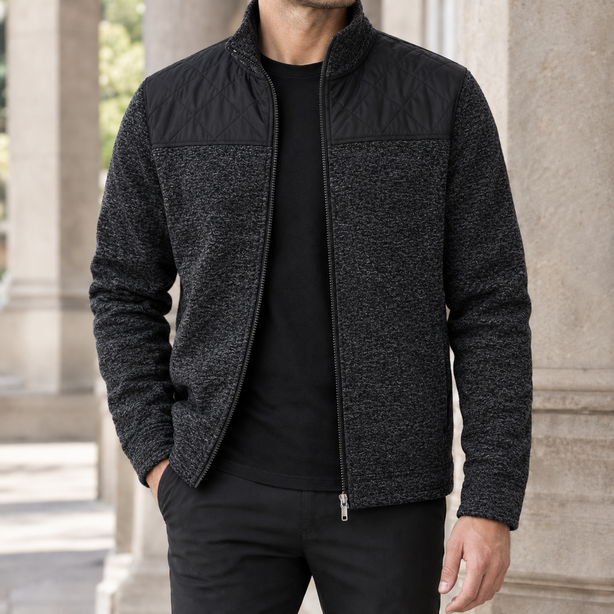 Contrast Yoke Fleece Jacket with Full Zip