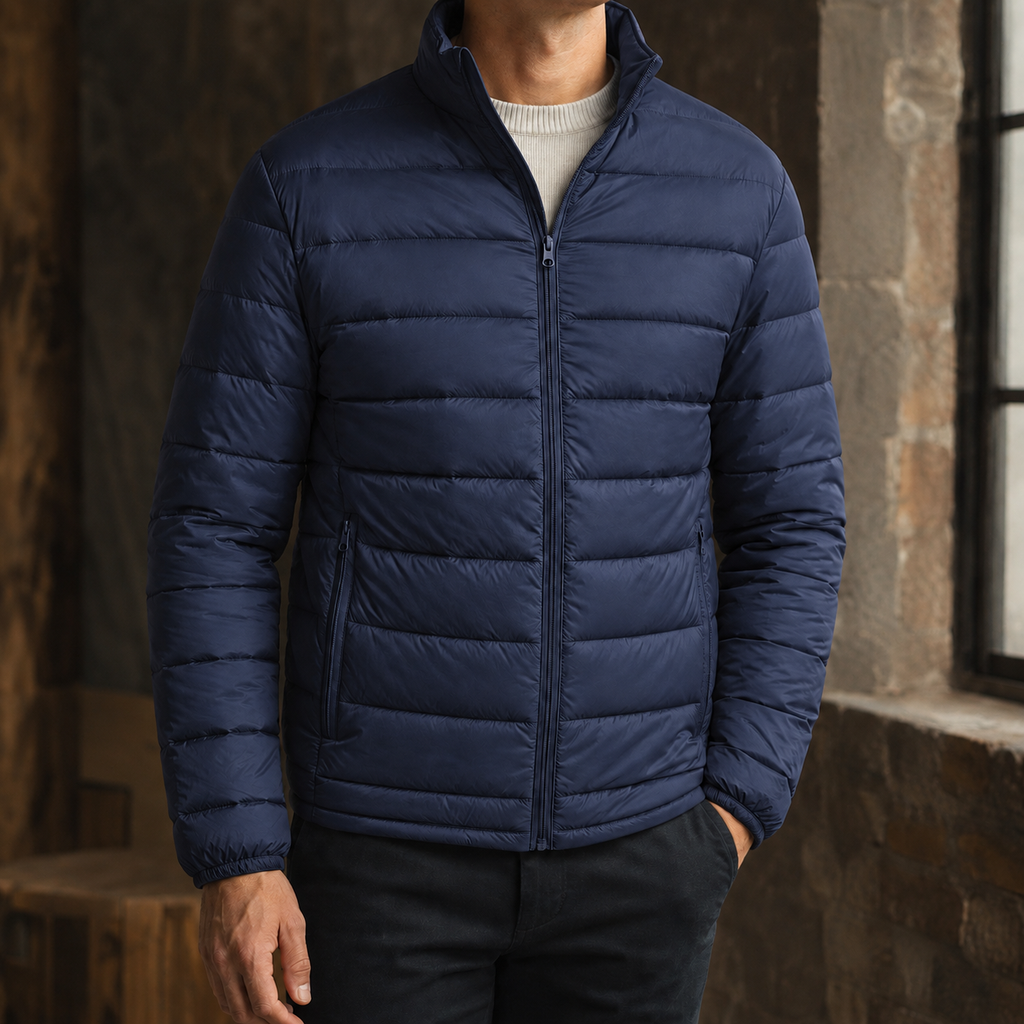 Stand Collar Down Jacket with Lightweight Quilting