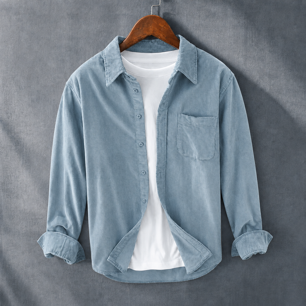 Chest Pocket Corduroy Shirt Jacket with Button Front