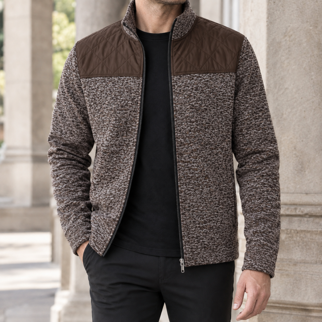 Contrast Yoke Fleece Jacket with Full Zip