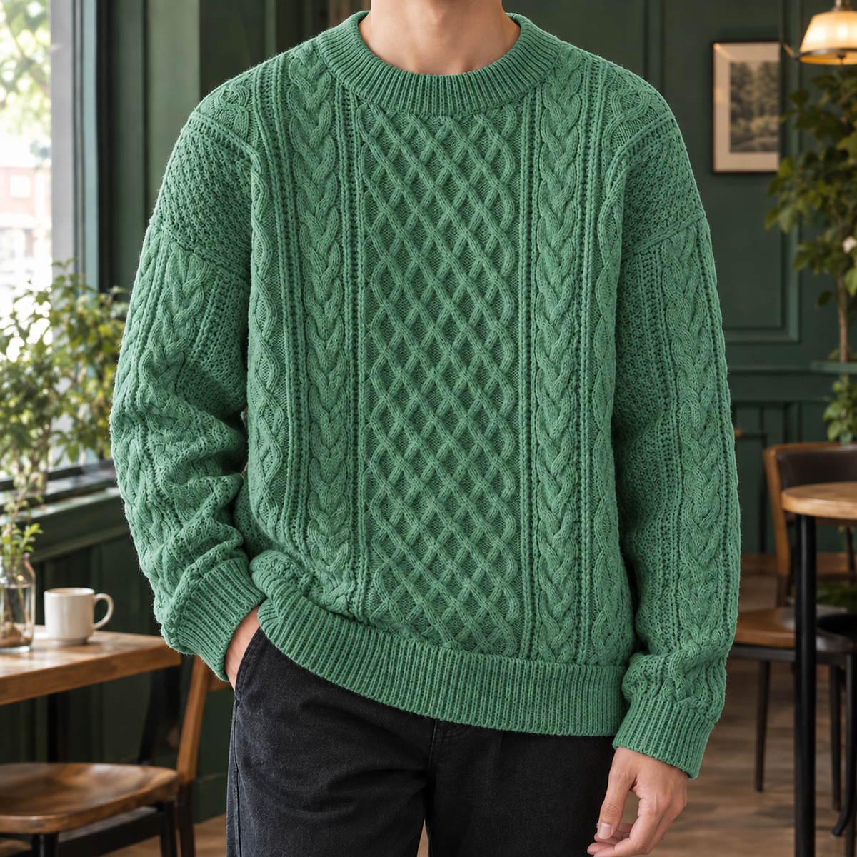 Cable Knit Sweater with Crew Neck
