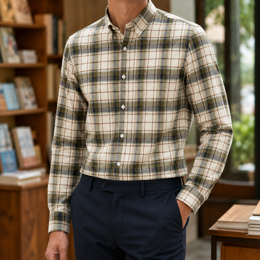 Striped Dress Shirt with Button Down Collar