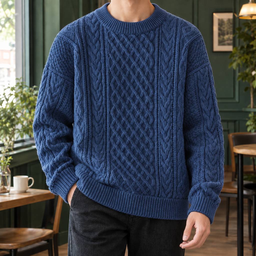 Cable Knit Sweater with Crew Neck