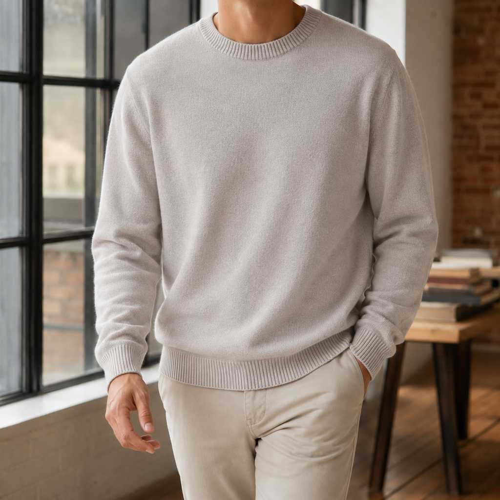 Fine Gauge Crewneck Sweater with Ribbed Trims