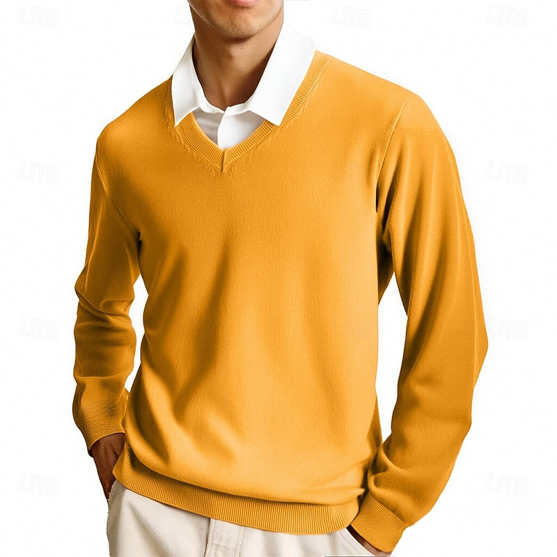 Yellow lightweight V Neck Sweater for Men