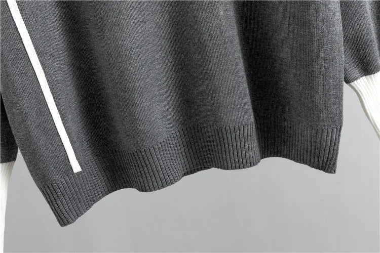 Womens tracksuit with contrast stripe trim in Gray, close-up of the stripe and hem