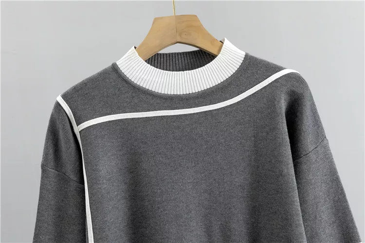 Womens tracksuit with contrast stripe trim in Gray, sweater front view