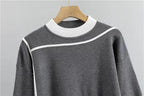 Womens tracksuit with contrast stripe trim in Gray, sweater front view