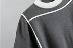 Womens tracksuit with contrast stripe trim in Gray, close-up of the contrast neck