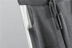 Womens tracksuit with contrast stripe trim in Gray, close-up of the drawstring and pocket