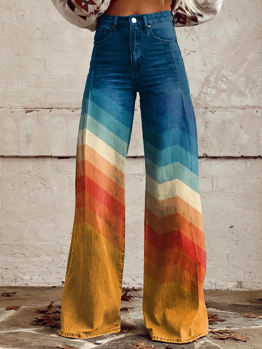 Womens wide leg jeans in Multicolor, full length front view