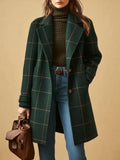 Womens plaid wool blend coat in Green, full front view