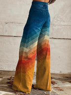 Womens wide leg jeans in Multicolor chevron print, back view
