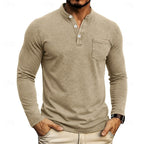 Chest Pocket Henley Shirt for Men in Khaki
