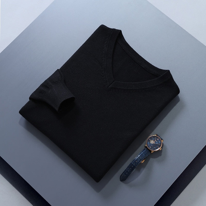 Black soft Brushed V Neck Sweater for Men