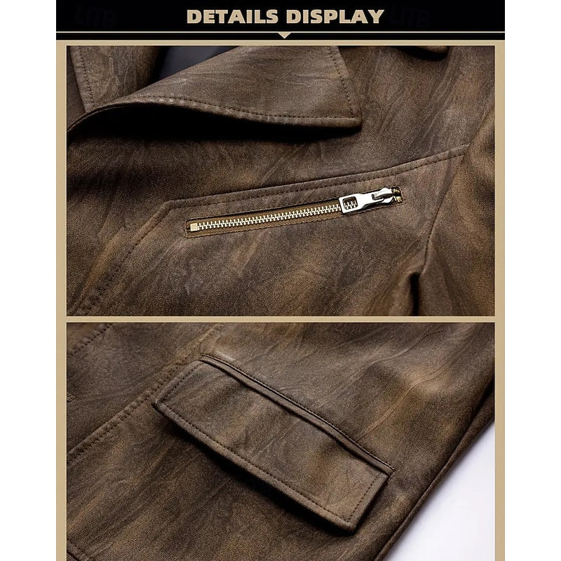 Faux Leather Blazer for Men with Button Front