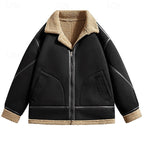 Faux Shearling Aviator Jacket for Men with Wide Collar