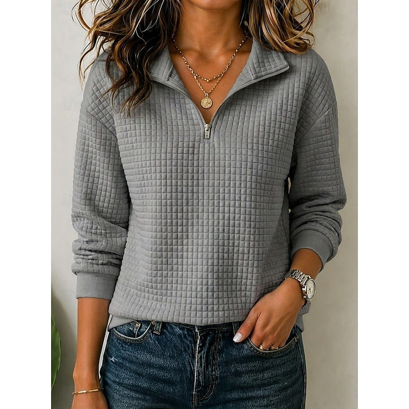 Womens quarter zip pullover in Dark Gray, front view