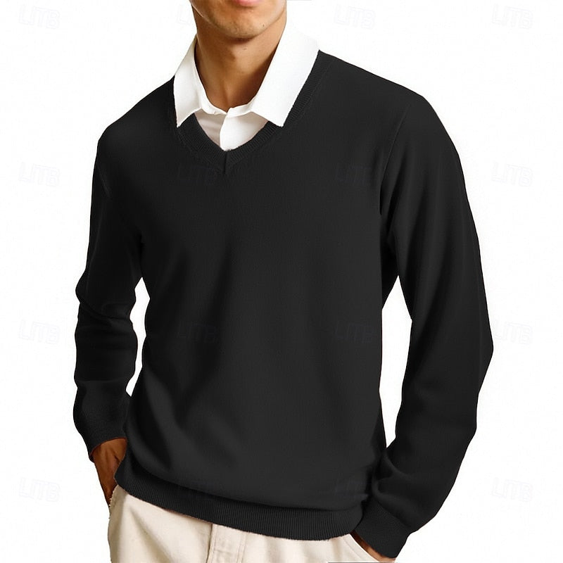 Black lightweight V Neck Sweater for Men