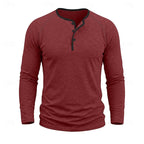Mens henley shirt in Red, front view