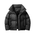 Black funnel Neck Puffer Jacket for Men with Boxy Fit