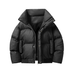 Black funnel Neck Puffer Jacket for Men with Boxy Fit