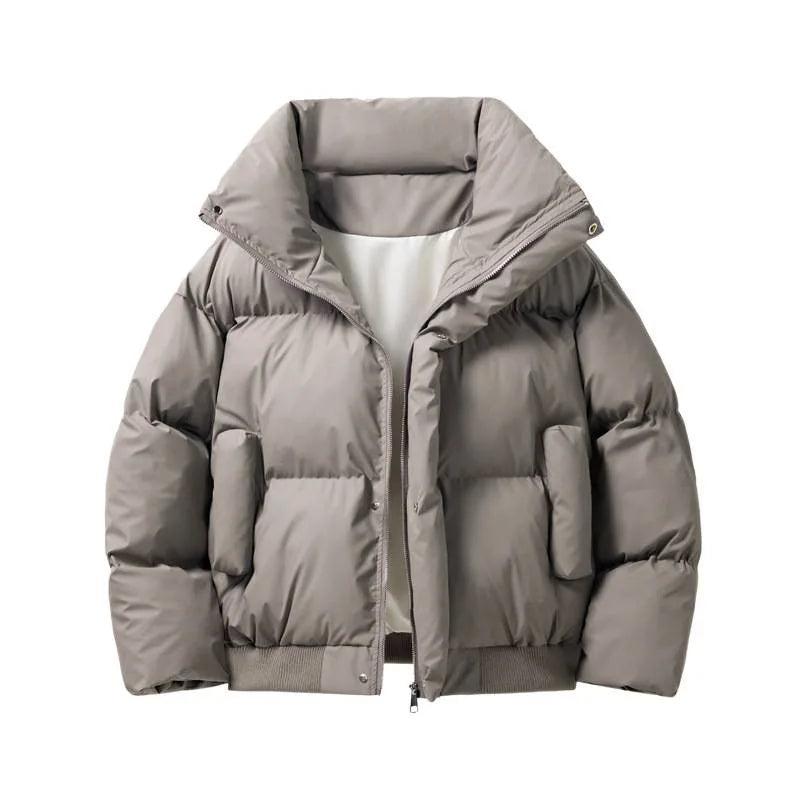 Gray funnel Neck Puffer Jacket for Men with Boxy Fit