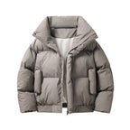Gray funnel Neck Puffer Jacket for Men with Boxy Fit