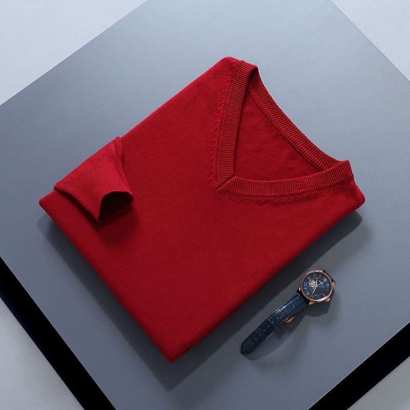 Burgundy soft Brushed V Neck Sweater for Men