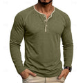 Mens henley shirt in Army Green, worn on model
