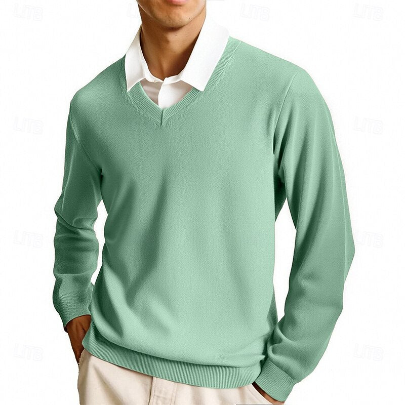Green lightweight V Neck Sweater for Men