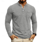 Chest Pocket Henley Shirt for Men in Light Gray