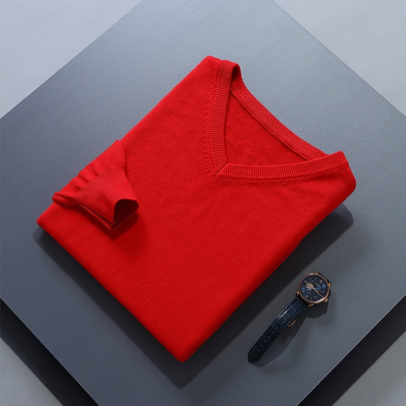 Red soft Brushed V Neck Sweater for Men