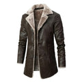 Double Breasted Leather Aviator Jacket with Shearling Collar