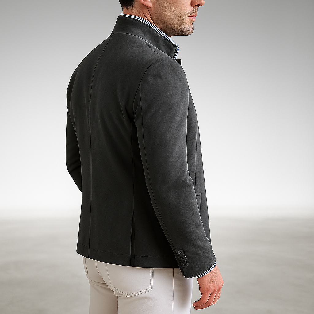 Mens suede jacket in Gray, back and side view