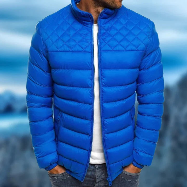 Diamond Quilted Puffer Jacket for Men in Blue