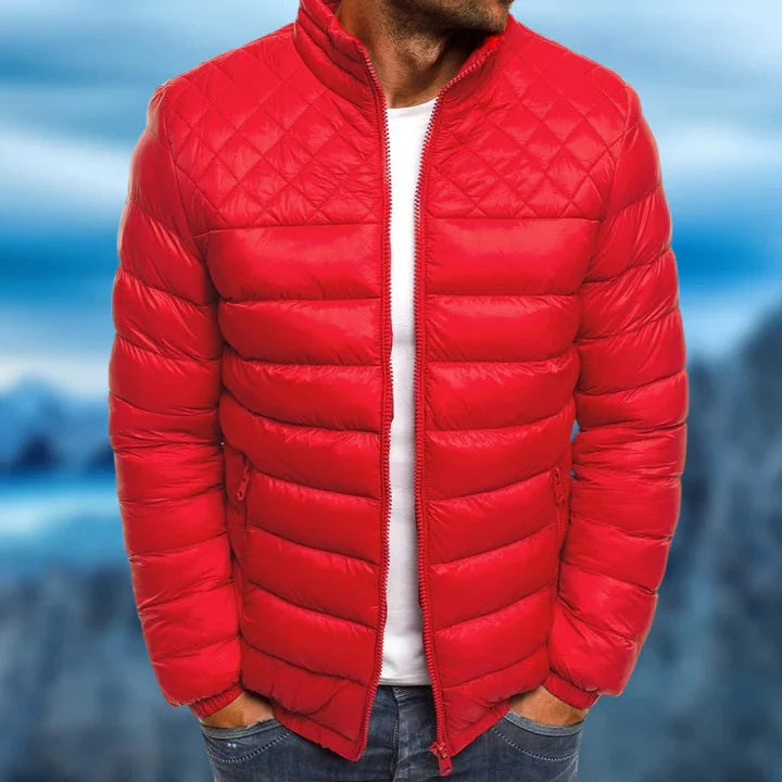 Diamond Quilted Puffer Jacket for Men in Red