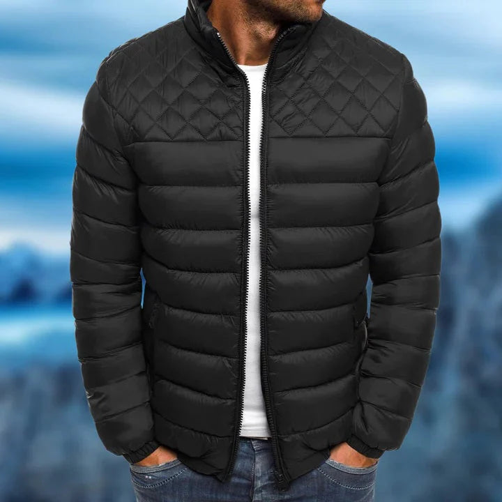 Diamond Quilted Puffer Jacket for Men in Black