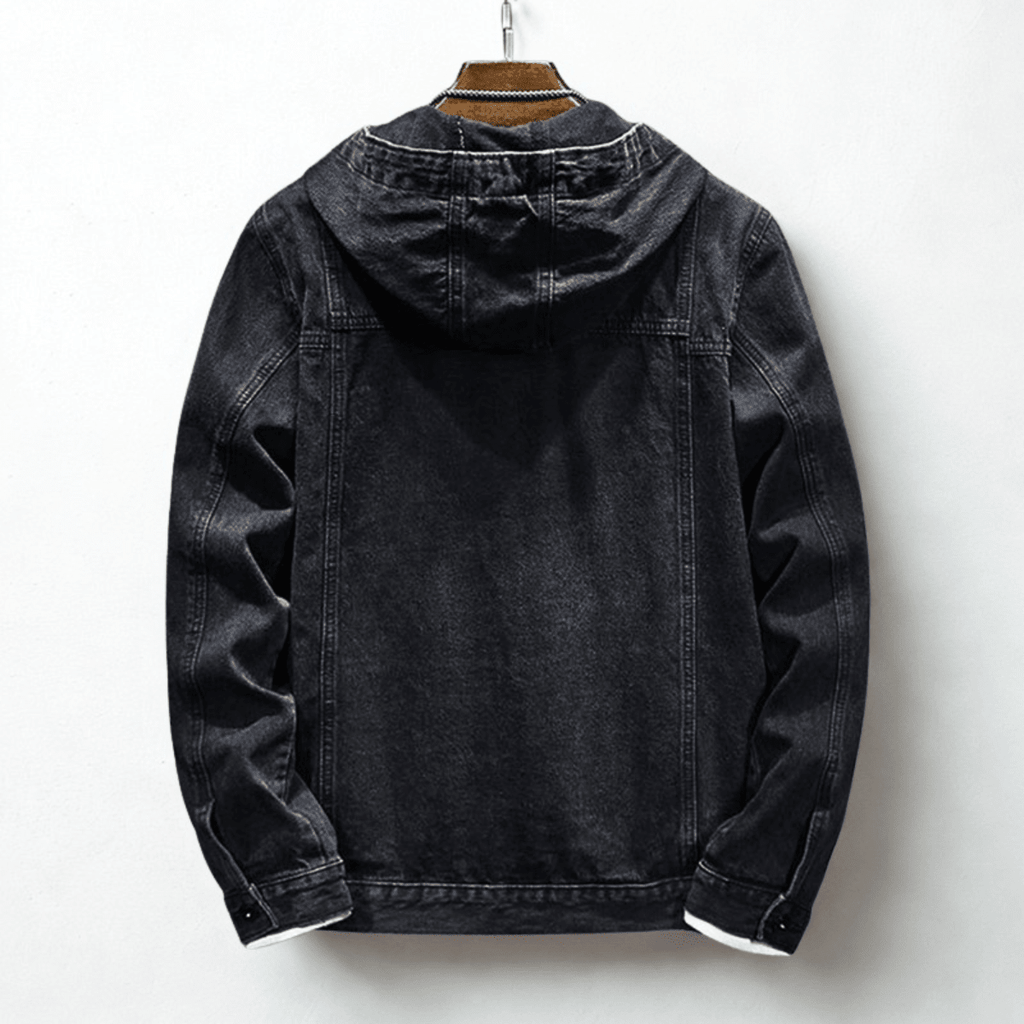 Black Hooded Denim Jacket for men, view 6