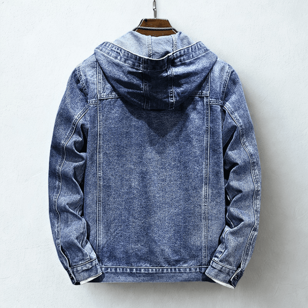 Light Blue Hooded Denim Jacket for men, view 4