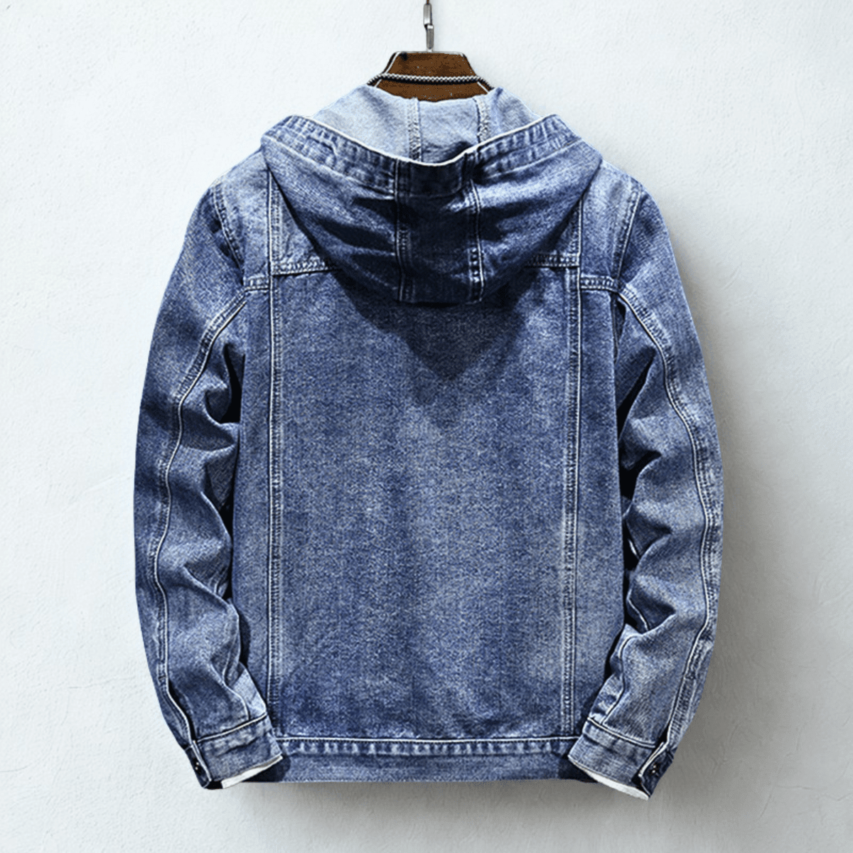 Light Blue Hooded Denim Jacket for men, view 4